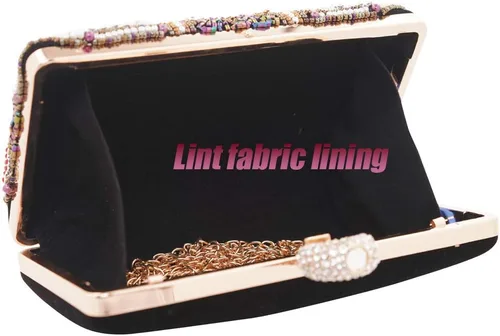 Miniatura 9 de Embragues para mujer Bolso de noche con cuentas de colores Bolso de diamantes de imitación Monederos de pelusa Bolsos de boda (negro), Negro
