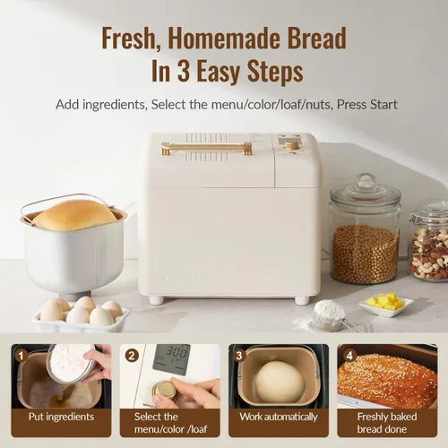 Miniatura 9 de Neretva Máquina para hacer pan, máquina para hacer pan 15 en 1 de 2.2 libras, máquina para hacer pan con doble calentador con dispensador automático