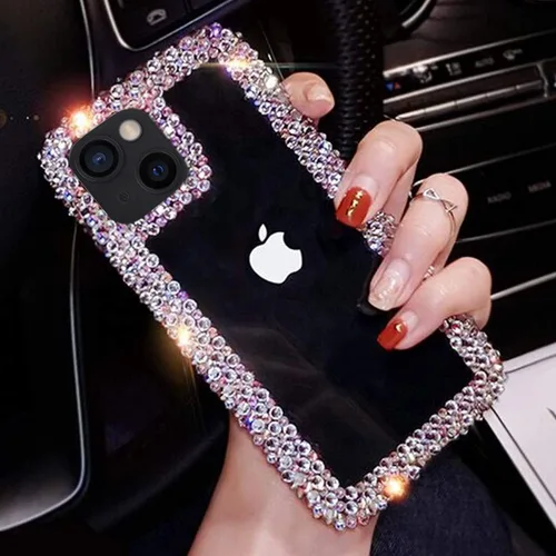 Miniatura 4 de Funda compatible con iPhone 15 para mujeres y niñas, funda 3D con purpurina brillante y destellos, funda de lujo con encantos de cristal