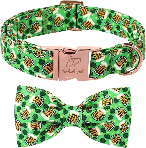 Miniatura 23 de Collares Verdes para Perros Pequeños, Lindo Collar de Pana para Perro con Corbatín, Hebilla de Metal de Seguridad, Collares Ajustables