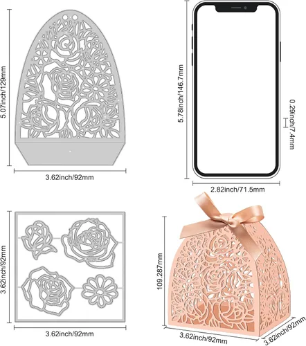 Miniatura 2 de INFUNLY Caja de dulces troquelada rosa 3D caja de regalo de corte de metal troquelado de flores DIY Navidad caja de regalo decorativa para boda