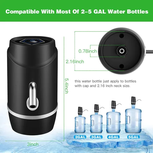Miniatura 4 de Dispensador de agua de 5 galones, bomba eléctrica portátil de agua potable, carga universal mediante USB, para garrafones de 2 a 5 galones, incluye