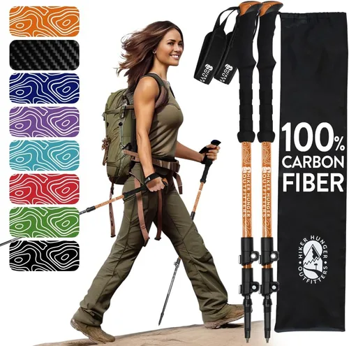 Miniatura 11 de 100% Carbon Fiber Trekking Poles by USA Brand - Ultra Strong Lightweight Collapsible Hiking Poles with Cork and EVA Foam Grips & Quick Adjustable