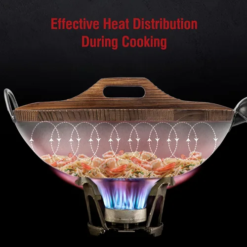 Miniatura 7 de YOSUKATA Sartén Wok de acero al carbono – Sartenes de 13,5 pulgadas con fondo plano + cubierta de wok de primera calidad con tapa de sartén de 13.5