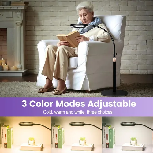 Miniatura 6 de Lámpara de lupa de 12 aumentos con luz y soporte, lámpara de pie LED de aumento de NUEYiO con atenuación sin escalones de 3 colores, lámpara de lupa