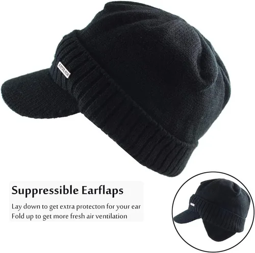 Miniatura 3 de Gorro de invierno con visera y orejeras para hombre, conjunto de bufanda y gorro de forro polar para exteriores