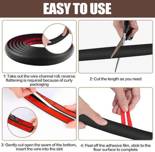 Miniatura 8 de Cubierta autoadhesiva para cables de suelo, gestión de cables de 3.3 pies, protector de tira de extensión para cables, evita tropiezos de cables