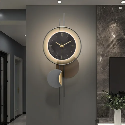 Miniatura 2 de Reloj de pared moderno para sala de estar, gran reloj de pared decorativo negro con luz, reloj silencioso creativo funciona con pilas, arte de pared