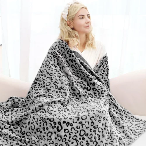 Miniatura 2 de MIBOI - Manta individual negra de forro polar suave, manta cálida para cama individual, mantas de lana para hombres y mujeres Leopardo negro