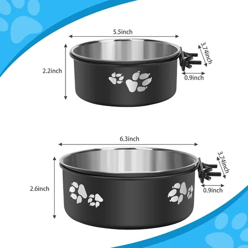 Miniatura 2 de Cuenco de agua para perrera, caja de acero inoxidable para perros, tazón de agua sin derrames, paquete de 2 cuencos colgantes para jaula de perrera