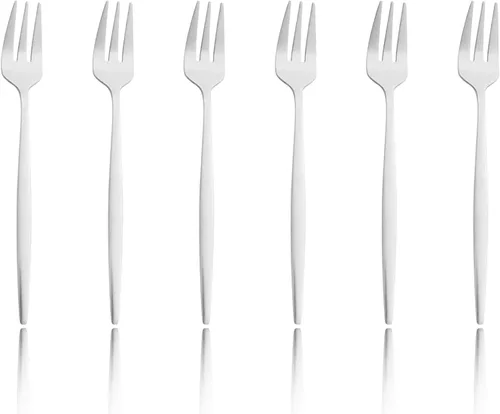 Juego de 6 tenedores de postre de acero inoxidable de 3 dientes, juego de tenedores para frutas y tartas, 5.31 pulgadas, color plateado