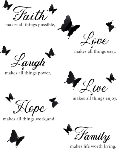 Boao 6 calcomanías motivacionales de pared con 12 calcomanías de mariposa 3D con citas inspiradoras para decoración del hogar y la oficina (negro)