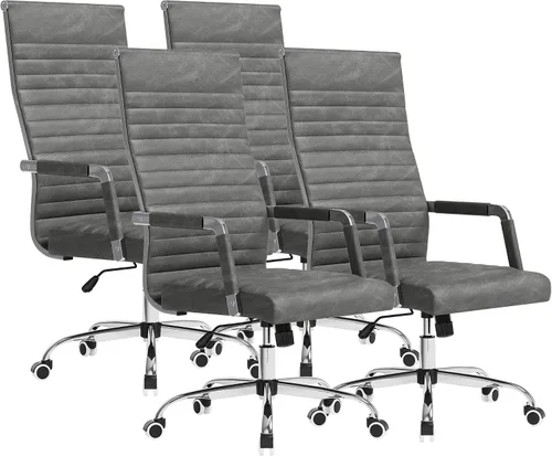 Miniatura 18 de Furmax silla de escritorio de oficina acanalada con respaldo medio de piel sintética silla de trabajo ejecutiva de conferencia silla giratoria Blanco