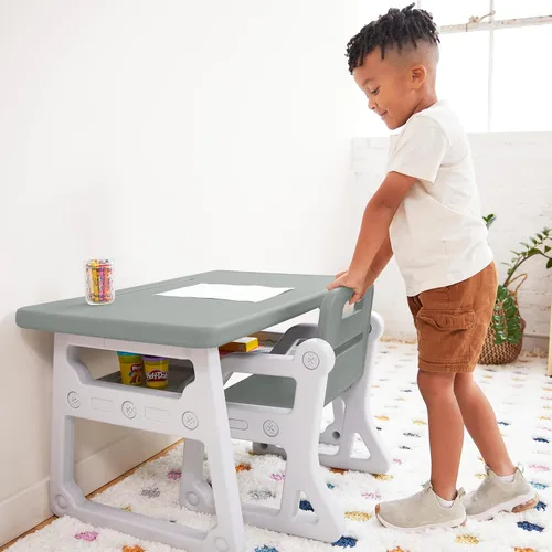 Miniatura 8 de ECR4Kids Escritorio y silla para niños pequeños, muebles para niños, gris/gris claro, 2 piezas
