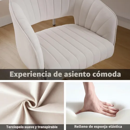 Miniatura 6 de Westice Sillas de escritorio de oficina en casa, moderna silla rodante de terciopelo, silla giratoria de altura ajustable con base dorada, silla