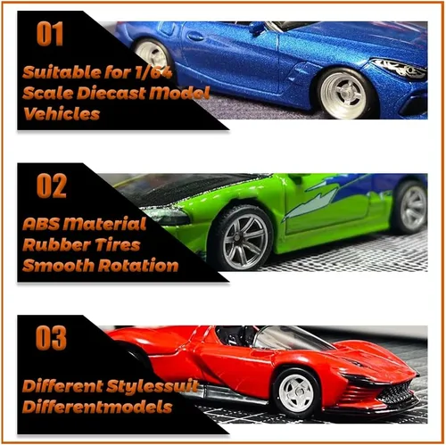 Miniatura 2 de WAVEIST Ruedas Hot 1/64 para modelos de automóviles 1:64 (galvanizado dorado, 10 juegos/1 caja), deportivo, JDM, musculoso, estilo todoterreno