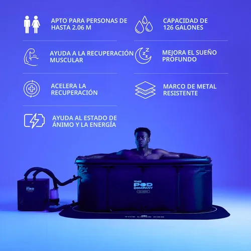 Miniatura 7 de The Pod Company Long Pod Cold Plunge – Bañera de hielo inflable extra grande de 126 galones para terapia de agua fría – Diseño elástico de cuerpo