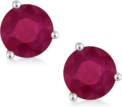 Miniatura 2 de Gem Stone King Aretes de tuerca redondos de 110 quilates color rojo rubí de 18 quilates oro blanco de 3 puntas Martini con rosca en la parte trasera