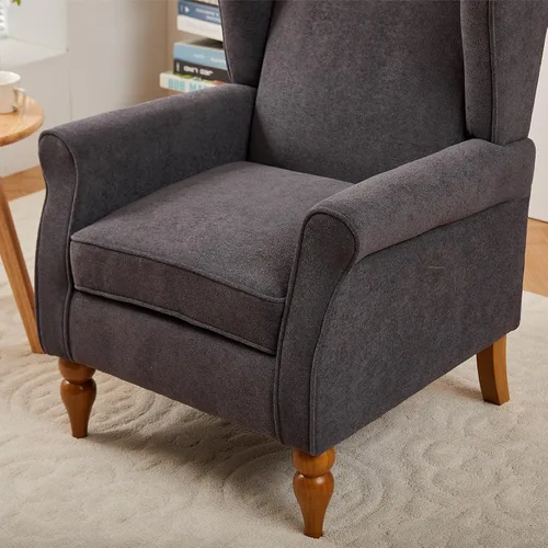 Miniatura 8 de Mid-Century - Silla de ala alta, moderna silla decorativa de tela con mesa auxiliar de madera maciza, sofá individual de ocio para sala de estar