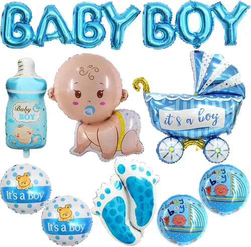 10 piezas de globos azules para bebé niño, decoraciones para baby shower, letra de Mylar de aluminio "It's A Boy" para bienvenida a casa, fiesta de