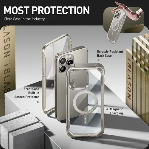 Miniatura 3 de i-Blason Funda para iPhone 15 Pro, compatible con MagSafe, protector de pantalla integrado, protección contra caídas de cuerpo completo, funda Gris