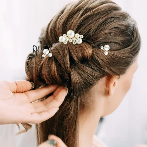 Miniatura 5 de 7 peines para el pelo de boda con perlas, accesorios elegantes para damas de honor, novias, flores