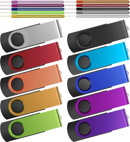 Miniatura 8 de Kepmem Unidades flash USB de 1 GB, paquete de 10 - Memorias USB 2.0 metálicas - Pendrive giratorio - Llavero portátil - Rojo
