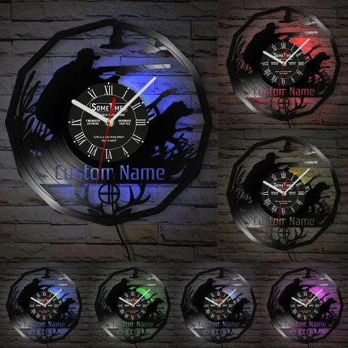 The Geeky Days Reloj de pared de caza, 7 colores cambiantes, reloj de pared silencioso sin tictac, luz nocturna LED, vida silvestre, caza de