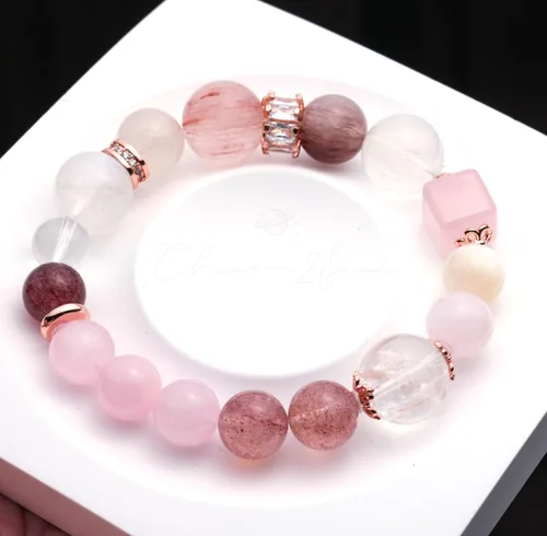 Miniatura 202 de Precious Gemstone Natural Crystal Healing Bracelet, Rutilated Quartz, Moonstone, Quartz Handmade Original Design Bracelet