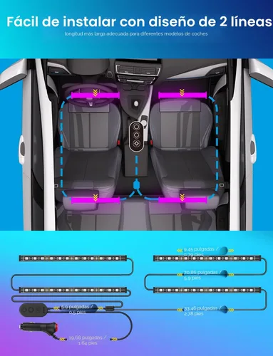 Miniatura 5 de Govee - Luces para interior de auto, tira de luz Led para auto, diseño de dos líneas, impermeables, 4 unidades de 48 ledes, controlador