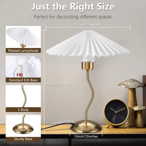 Miniatura 4 de Lámpara de mesa plisada pequeña, lámpara de mesita de noche para dormitorio, lámpara de luz de noche con pantalla de tela, mini lámpara Morden, luz