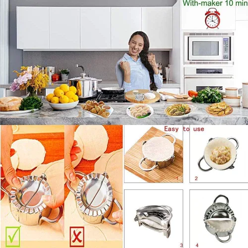 Miniatura 2 de Prensa Molde de Acero Inoxidable para Hacer Dumplings Empanadas Ravioles - Molde Wonton, Herramienta Fácil para Envoltorio de Dumplings Cortador Gris