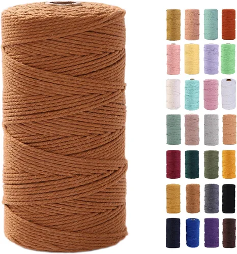 Miniatura 58 de Cordón de macramé gris rosado de 0.118 in x 109 yardas, cuerda de algodón colorido de algodón suave para colgar en la pared, colgar plantas