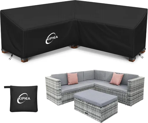 Miniatura 13 de Kipiea Funda para Sofá Seccional en Forma de L para Patio, Tela Oxford Resistente 420D, Funda Seccional para Exteriores con 6 Hebillas a Prueba