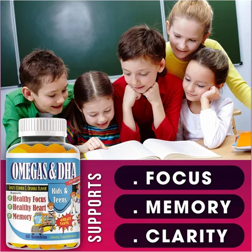 Miniatura 3 de Gomitas Omega 3 DHA para niños, para apoyo cerebral, concentración y memoria, gomitas de enfoque para niños y adolescentes, vitaminas infantiles