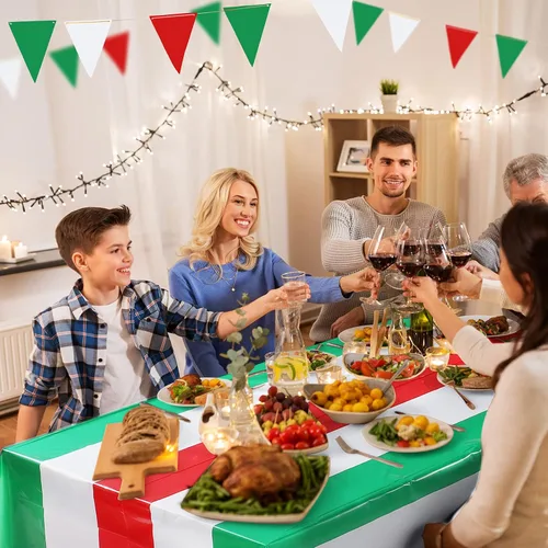 Miniatura 5 de Tatuo Mantel de plástico con diseño de bandera italiana de 54 x 108 pulgadas, rectangular, desechable, para fiestas de Italia, reuniones familiares