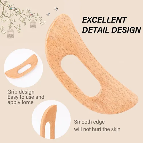 Miniatura 6 de Body Gua Sha Tool Masajeador de drenaje linfático de madera, herramienta de masaje Gua Sha, herramienta de masaje para raspar muscular, tablero