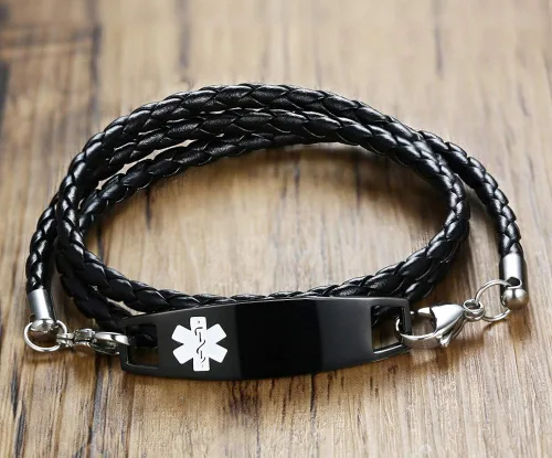 Miniatura 7 de XUANPAI Personalized Customized Multi-Strand Handmade Weaving PU Emergency Medical Alert ID Bracelet Wristband for Men,7.5 Inches