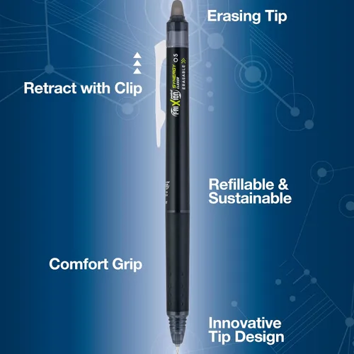 Miniatura 4 de PILOT FriXion Synergy Bolígrafos de tinta de gel retráctiles con clic borrables, punta extra fina de 0.5mm, tinta negra, docena