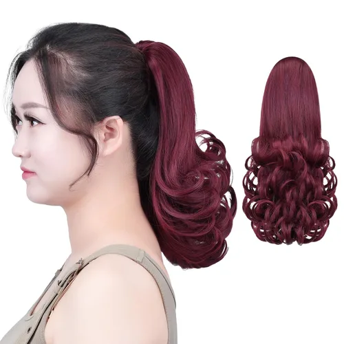 Miniatura 28 de SYXLCYGG Auburn Clip Cola de caballo Clip Cola de caballo Extensión de cola de caballo ondulado 10 pulgadas 3.5 oz pelo sintético falso pieza