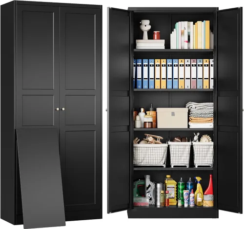 Miniatura 20 de SISESOL Armario de almacenamiento de metal con puertas y estantes, armario de almacenamiento blanco con patas y orificio de ventilación, armarios