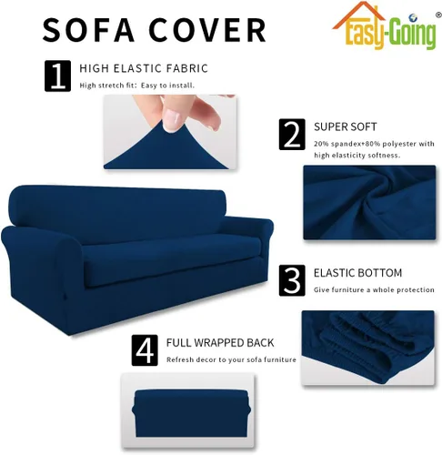 Miniatura 4 de Easy-Going - Funda elástica de microfibra de 2 piezas para sofá, funda suave de elastano, lavable, parte inferior elástica, protector para muebles