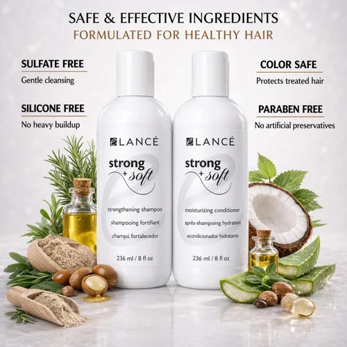 Miniatura 4 de Set de champú y acondicionador para el crecimiento y reparación del cabello con romero, minoxidil, biotina, argán y queratina - eLANCÉ Strong + Soft