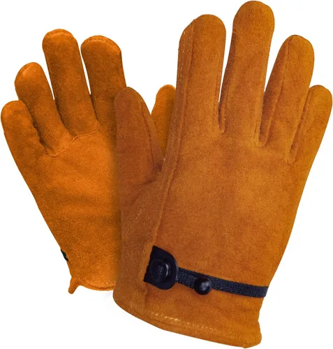 Guantes de trabajo para niños de Hocoi Moa, edad 2-12 años, guantes de cuero de piel de oveja/cuero de vaca para niños para jardín (marrón/amarillo)