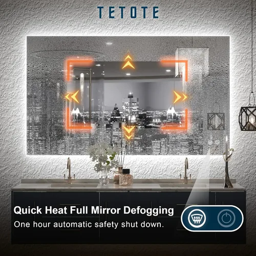 Miniatura 4 de TETOTE - Espejo retroiluminado para baño con luz, botón táctil regulable y función antivaho (horizontal o vertical)