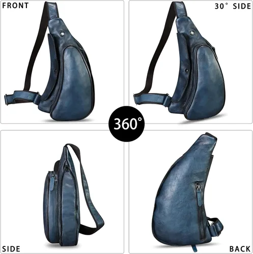Miniatura 5 de Bolso de cuero genuino para mujeres y hombres, mochila de cuero retro para el pecho, bolso cruzado