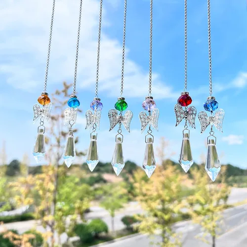 Miniatura 9 de H&D HYALINE & DORA Atrapasoles de ángel guardián de cristal, prismas colgantes de bola de arco iris para ventana (7 unidades)