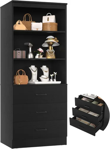 Aheaplus Sistema de cajones de armario de 23.6 pulgadas, sistema organizador de armario de madera con 3 cajones, unidad de almacenamiento modular