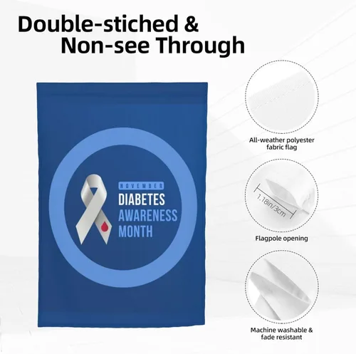 Miniatura 9 de Bandera de jardín con cinta azul del mes de la concienciación sobre la diabetes, cartel decorativo vertical de doble cara para patio, patio, hogar
