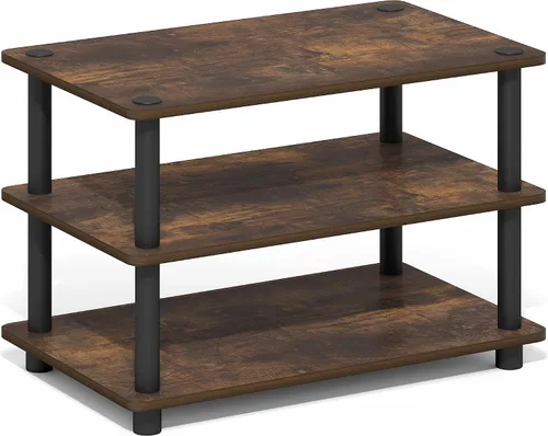 Miniatura 6 de Furinno Turn-N-Tube Soporte de TV, centro de entretenimiento de esquina de 3 niveles con estantes abiertos, consola de TV sin herramientas para TV